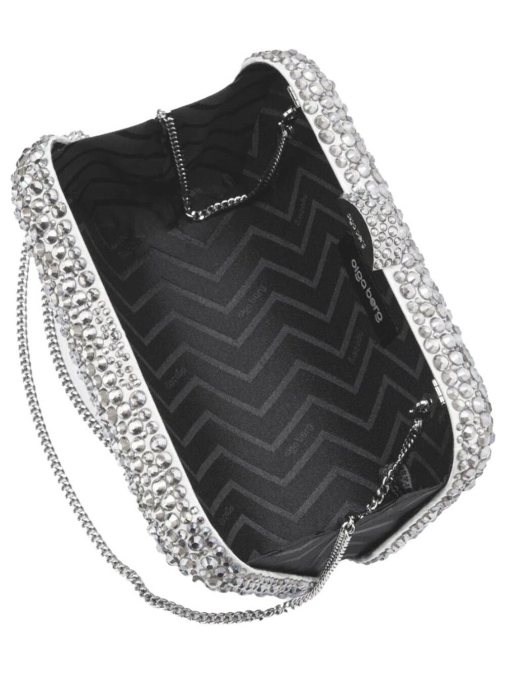 💥SHOWSTOPPER!💥OLGA BERG CASEY HOT FIX CLUTCH / SHOULDER BAG in SILVER - Picture 9 of 16